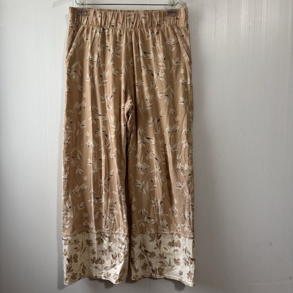 Pact Organic Cotton Staycation Wide Leg Sleep Pants M Beige Floral Women’s